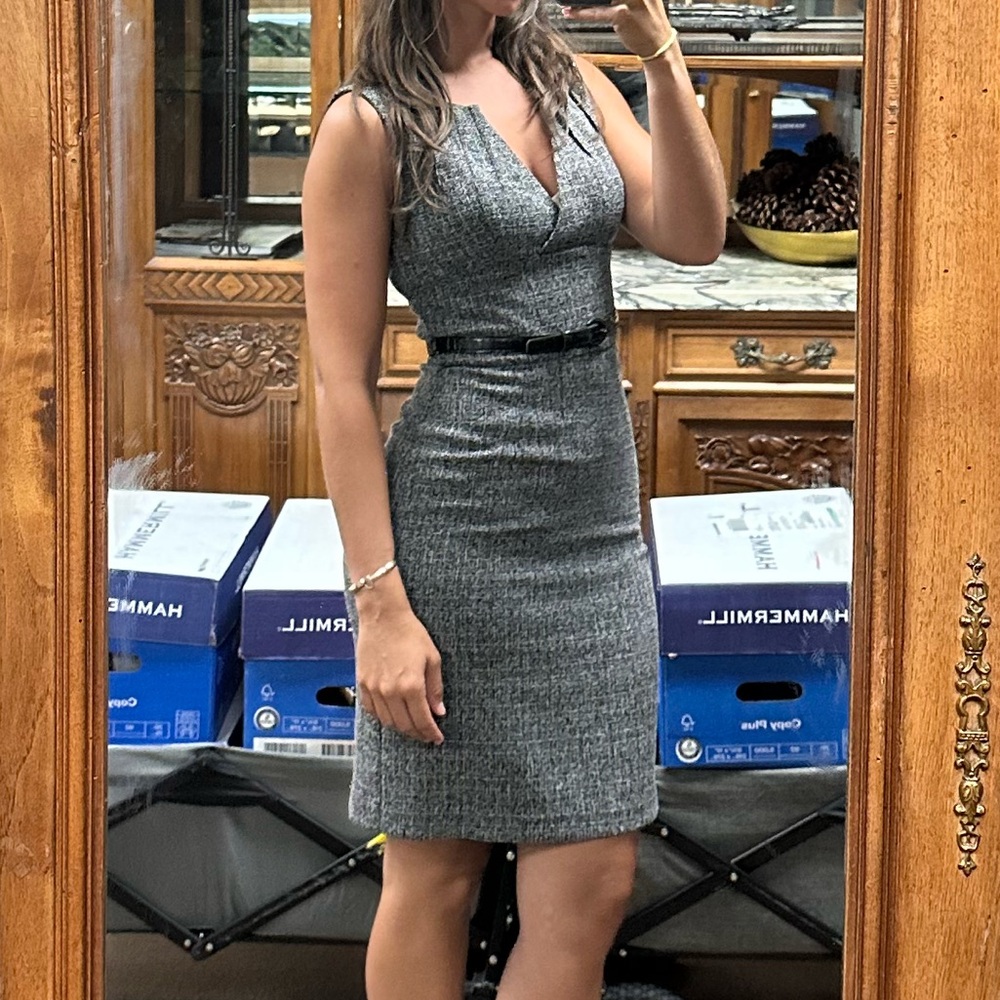 White House Black Market Gray Tweed Midi Dress